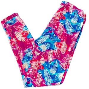 ITZON Leggings Boho Feather One Size Fuchsia Pink Blue White